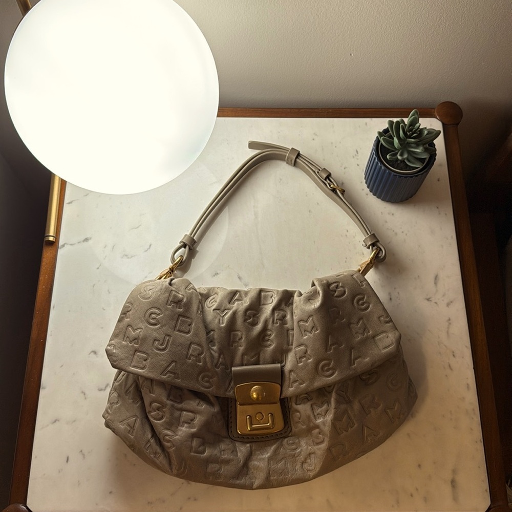 Vintage Marc Jacobs Yellow Alphabet Embossed Lambskin Leather Handbag